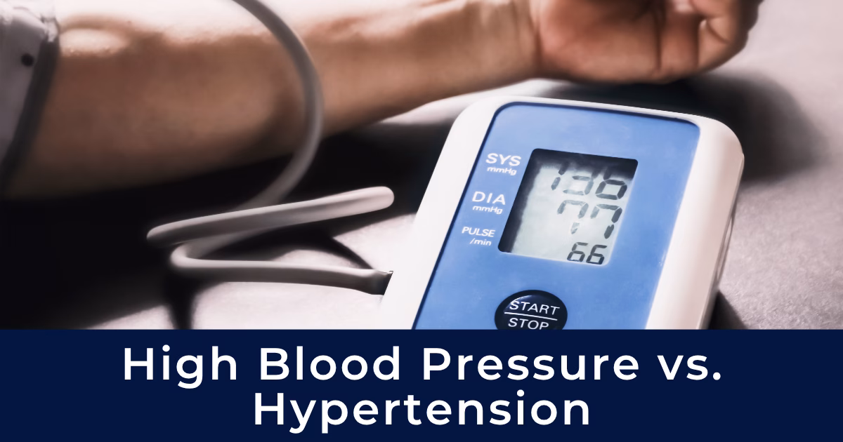Photo of someone taking their blood pressure with the title High Blood Pressure vs Hypertension